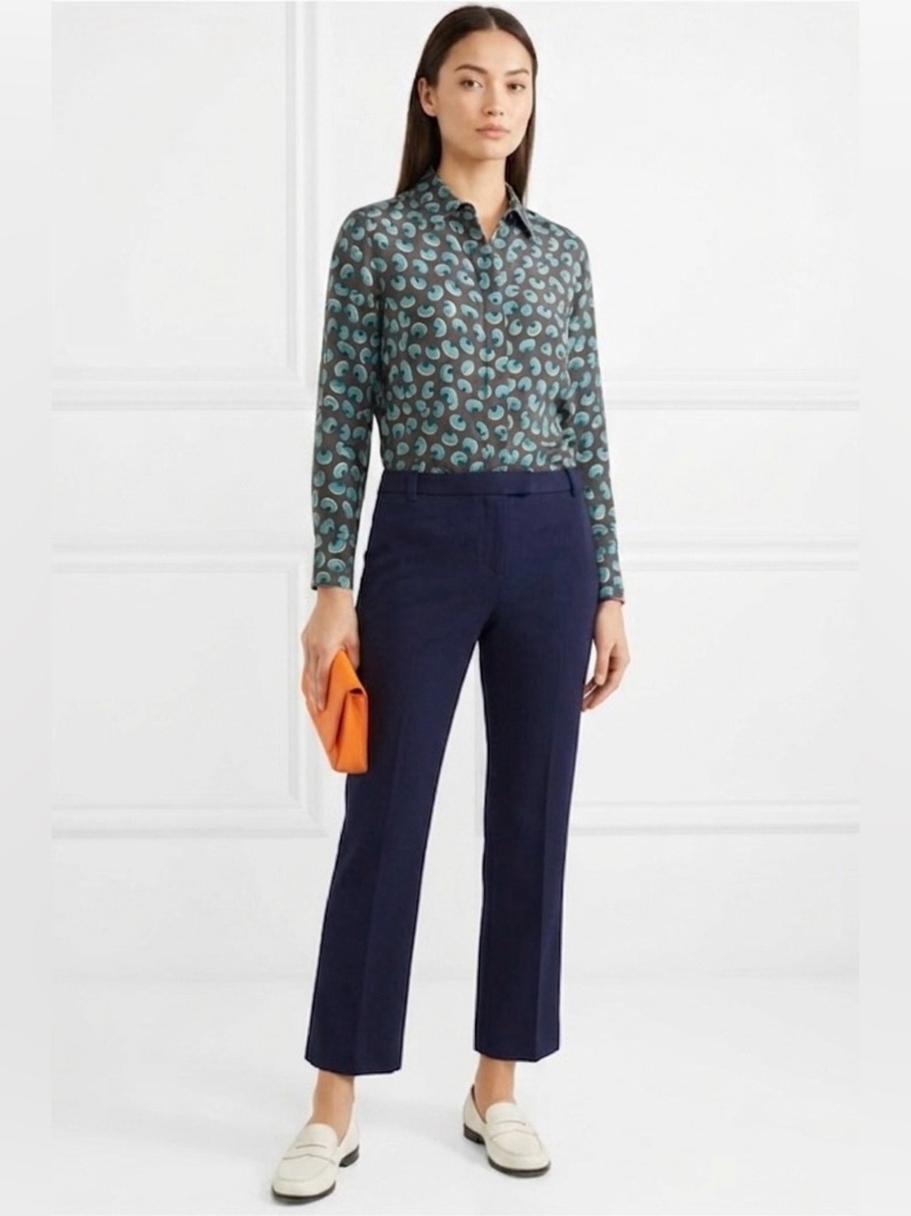 NWT Tory Burch Violet Wool-blend Straight Leg Pants Navy Size 12 Professional
